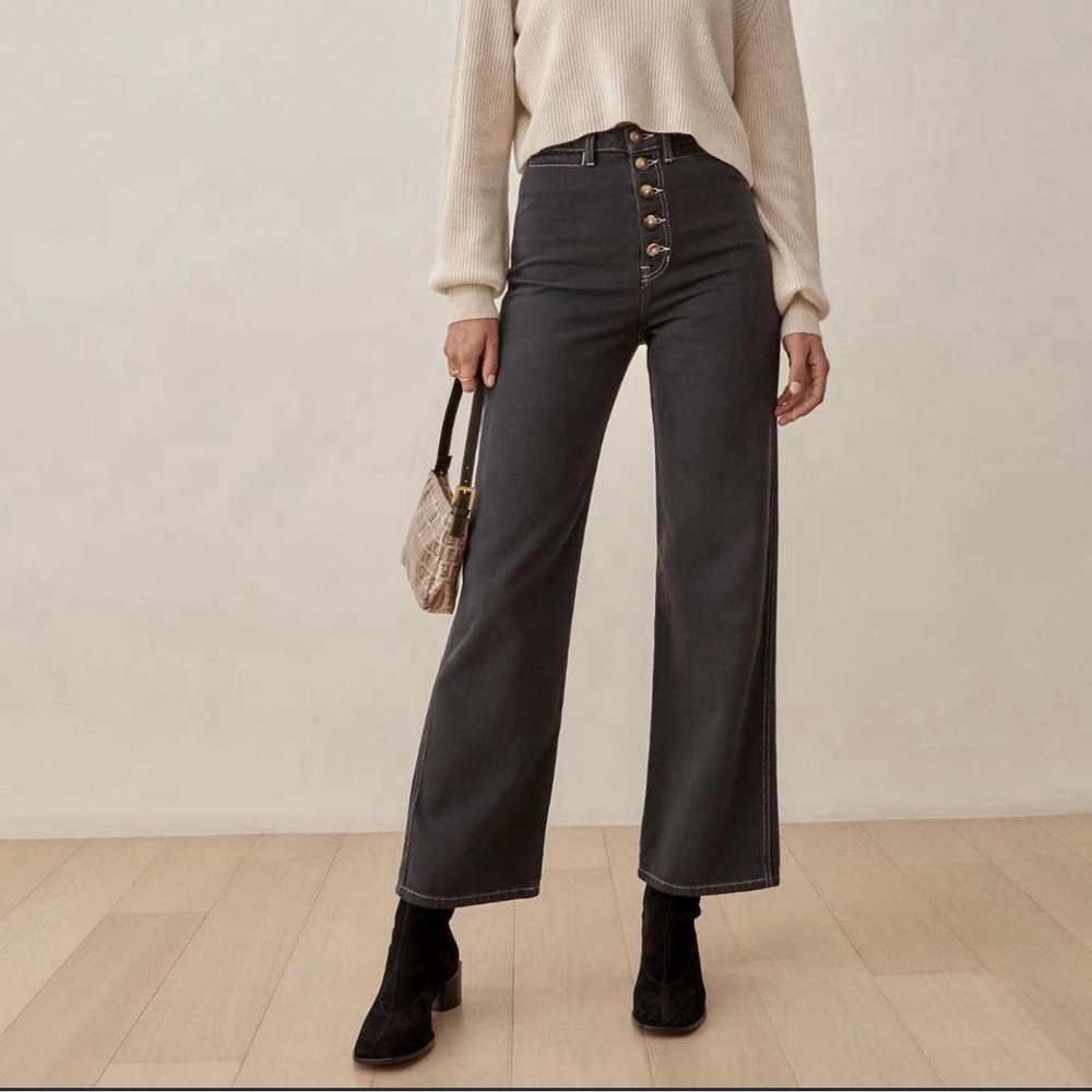 Reformation Jeans Lexi high rise wide leg soft jeans washed black 26